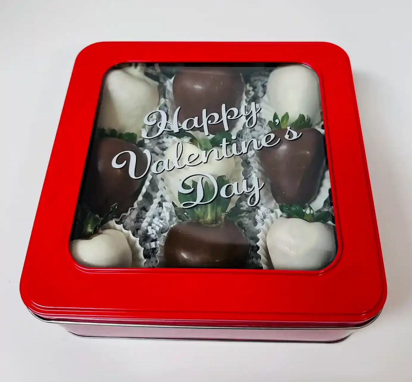 Happy Valentines Day Gift Box – One Dozen (12 Chocolate Dipped Strawberries)