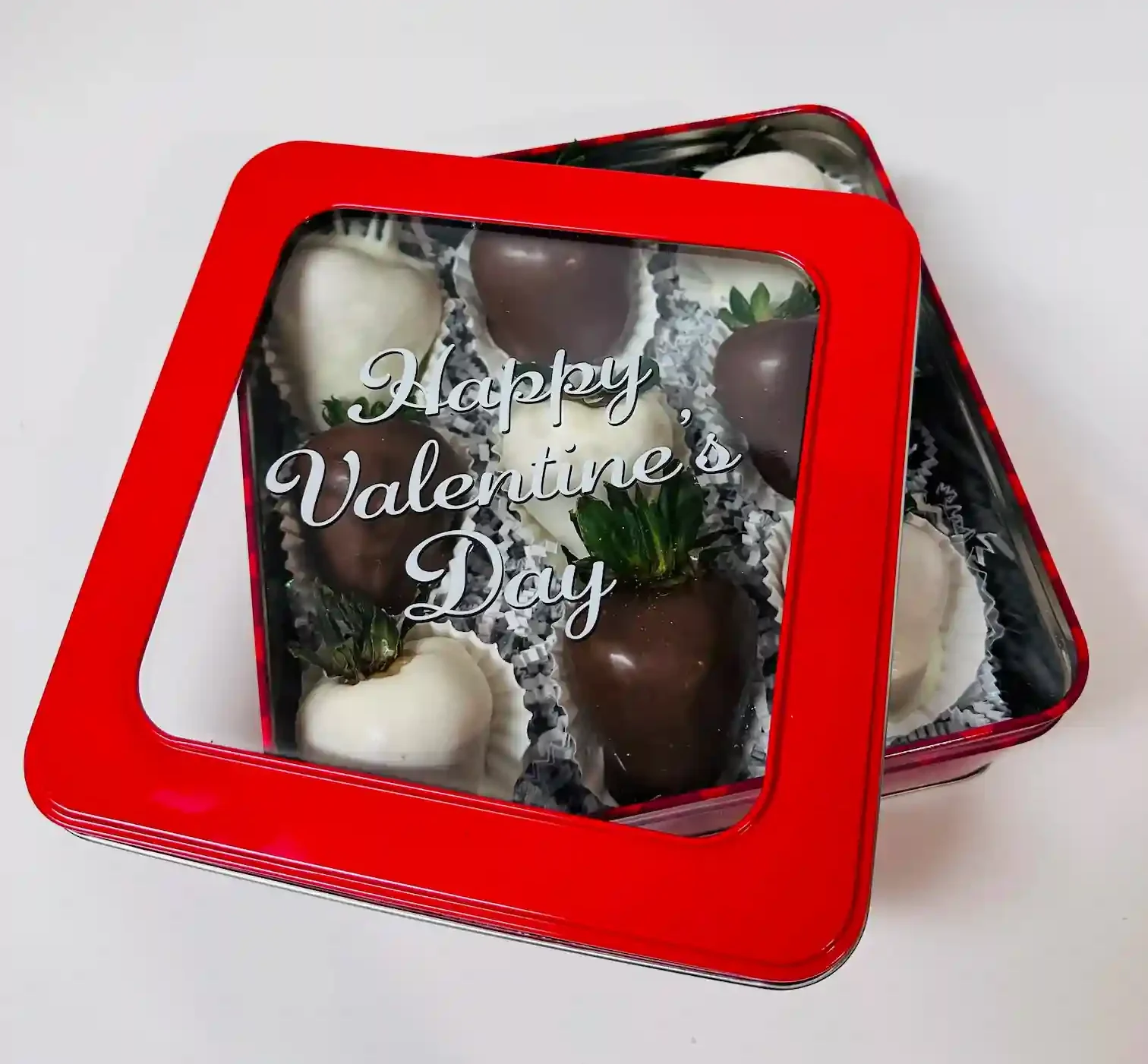 Happy Valentines Day Gift Box – One Dozen (12 Chocolate Dipped Strawberries)